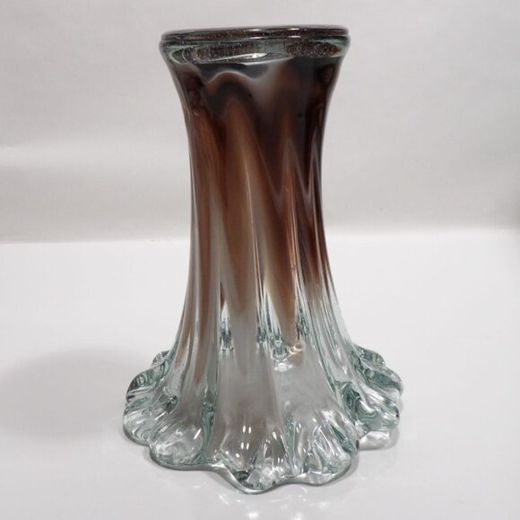 Vintage Hand Blown Art Glass Vase Purple Fused Clear Decorative Display - Picture 9 of 13